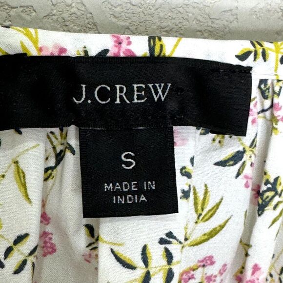 J Crew Shirt Womens Small White Pink Floral Button Front Tie Neck Long Sleeve - Picture 3 of 6